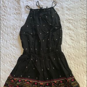 black halter romper with colorful designs